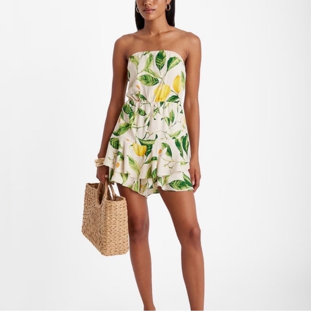 Express Leaf Print Strapless Jumpsuit
